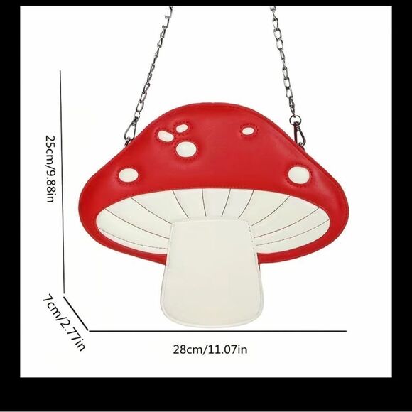 Mushroom shaped cross body purse with Kawaii chain. Plus free mushroom earrings. - Picture 8 of 14